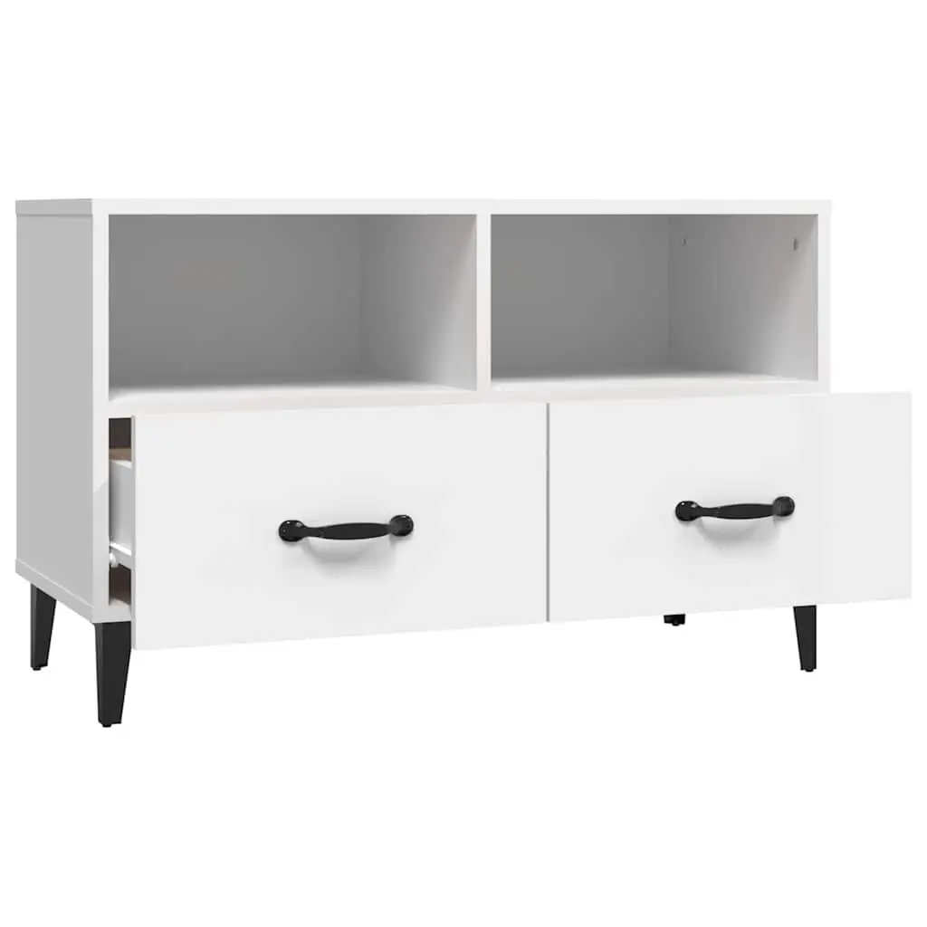 White Engineered Wood TV Cabinet with Storage Drawers and Compartments 80x36x50cm