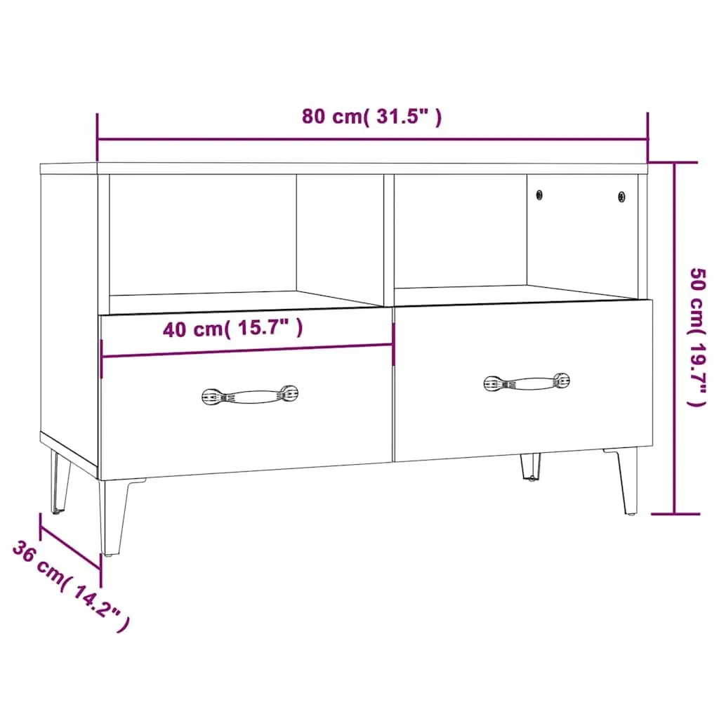 White Engineered Wood TV Cabinet with Storage Drawers and Compartments 80x36x50cm