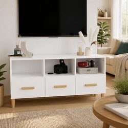 Modern White TV Cabinet 102x36x50 cm with Storage