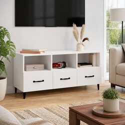 White Engineered Wood TV Cabinet with Drawers