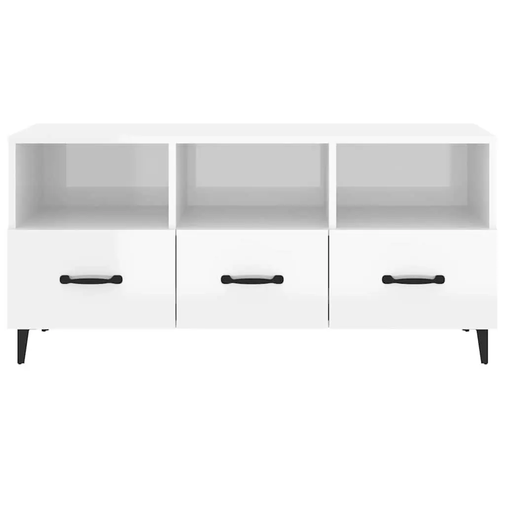 TV Cabinet High Gloss White Modern Media Unit Storage Drawers Shelves 102cm