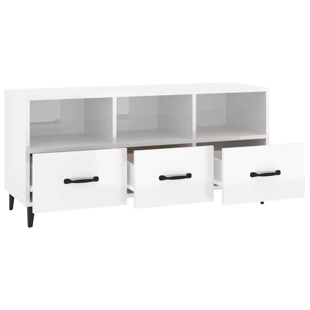 TV Cabinet High Gloss White Modern Media Unit Storage Drawers Shelves 102cm