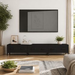 Black Engineered Wood TV Cabinet with Storage Drawers