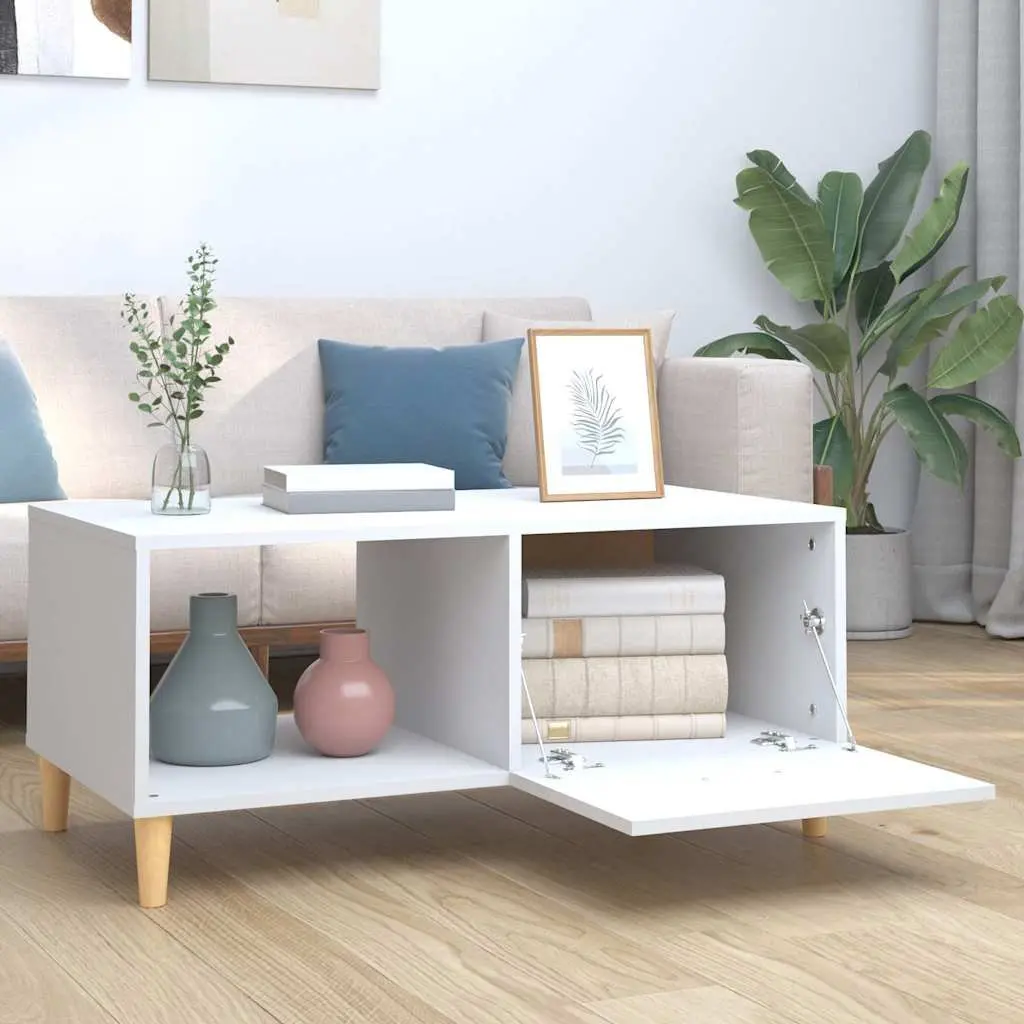 White Coffee Table 89.5x50x40cm Engineered Wood Living Room Side End Table