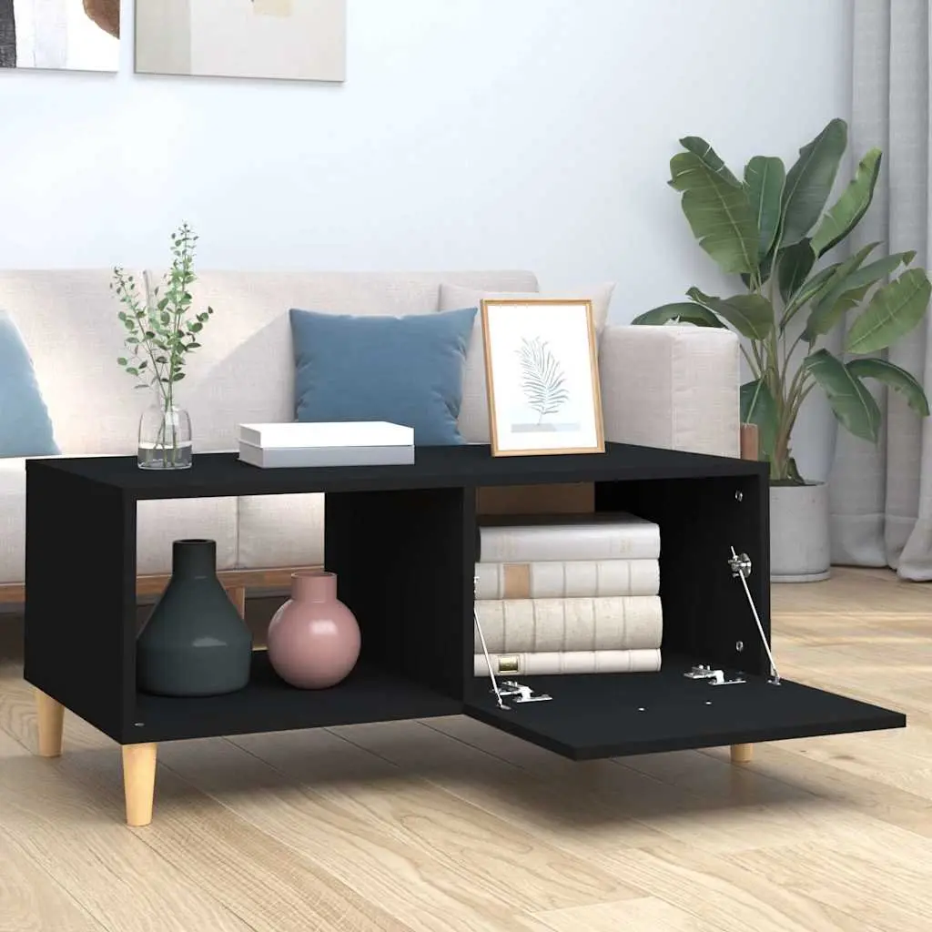 Coffee Table Modern Black Storage Compartments 89.5 x 50 x 40 cm