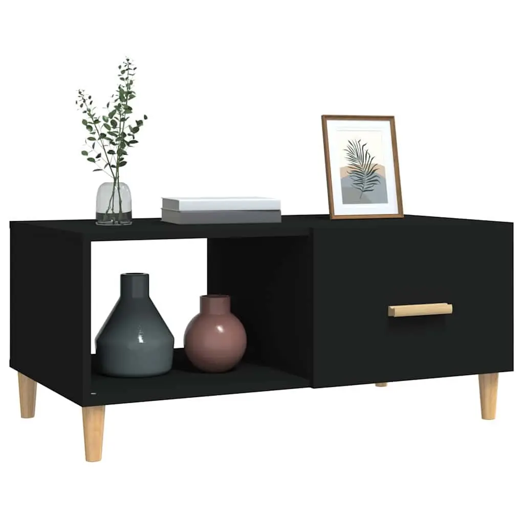 Coffee Table Modern Black Storage Compartments 89.5 x 50 x 40 cm