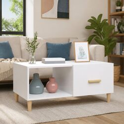 High Gloss White Coffee Table with Two Storage Compartments