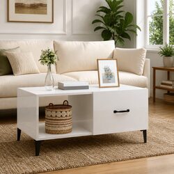 High Gloss White Coffee Table with Ample Storage