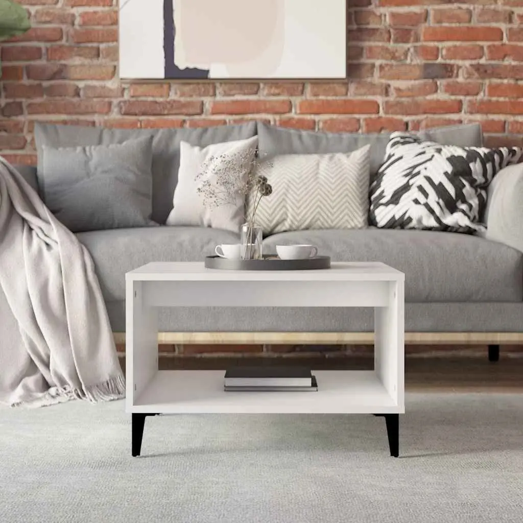 Coffee Table Open Storage Compartment White 60L x 50W x 40H cm