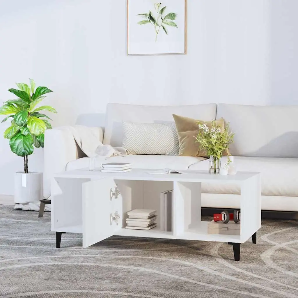 Coffee Table White 102x50x40 cm Storage Compartments Minimalist Design Accent