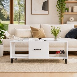 High Gloss White Coffee Table with Engineered Wood Design