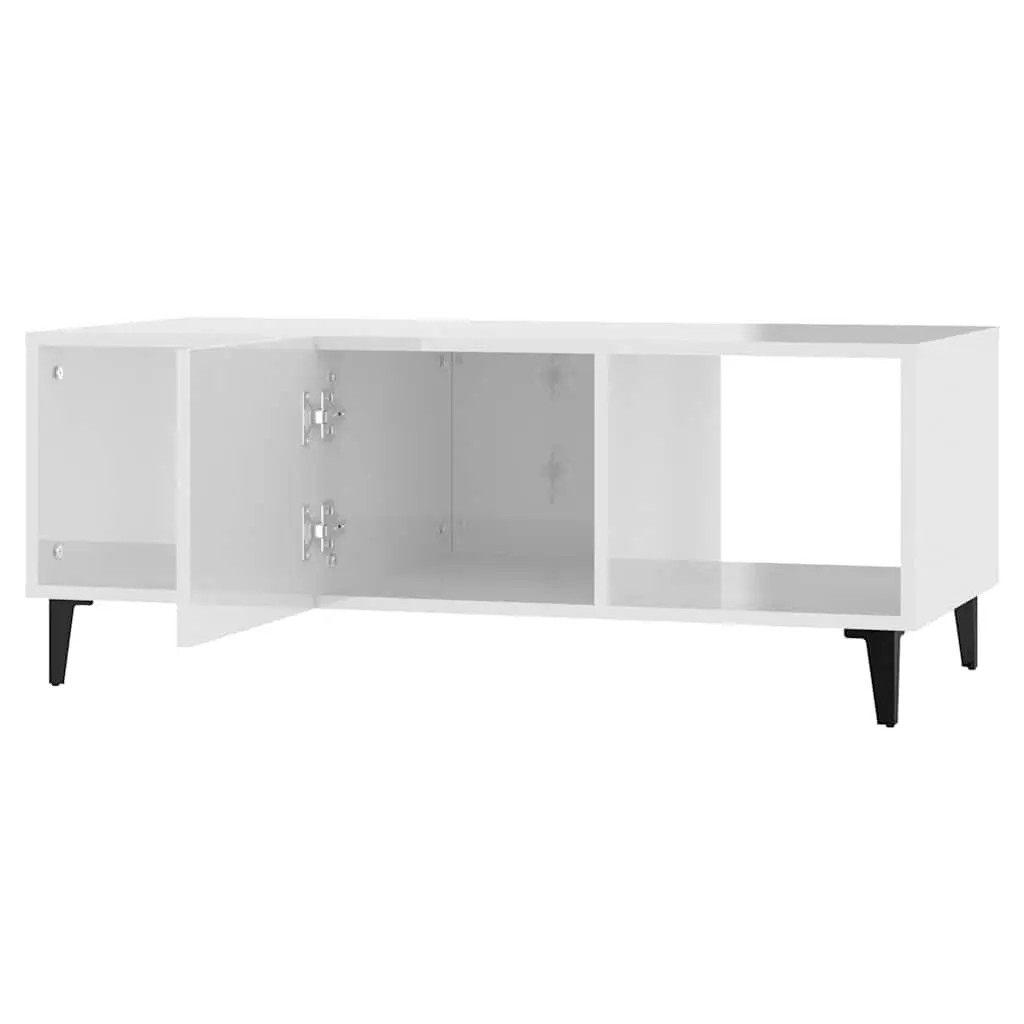 Coffee Table Modern High Gloss White Storage Compartments 102 x 50 x 40 cm
