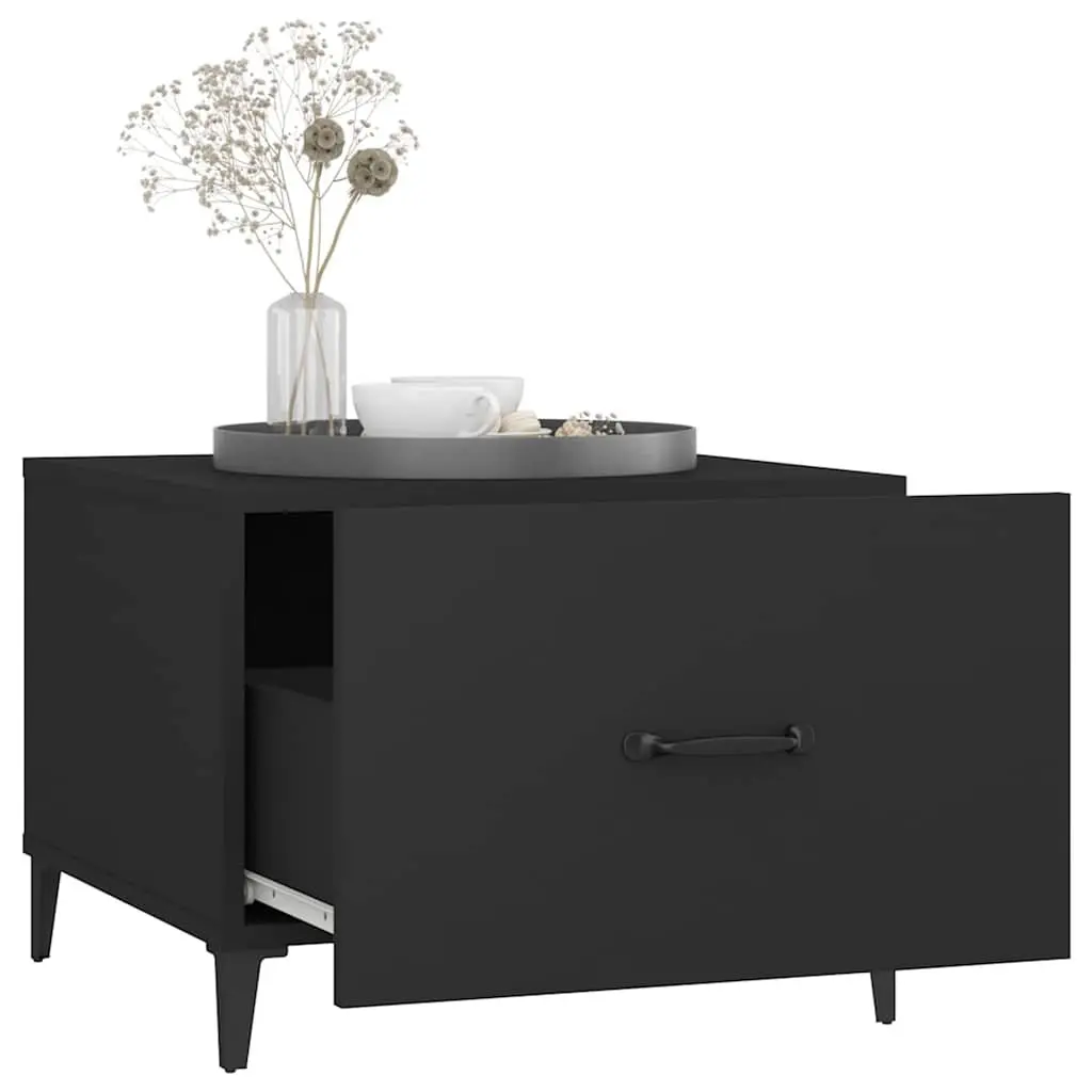 Coffee Table Set Storage Drawer 50x50x40 cm Black Industrial Metal Legs