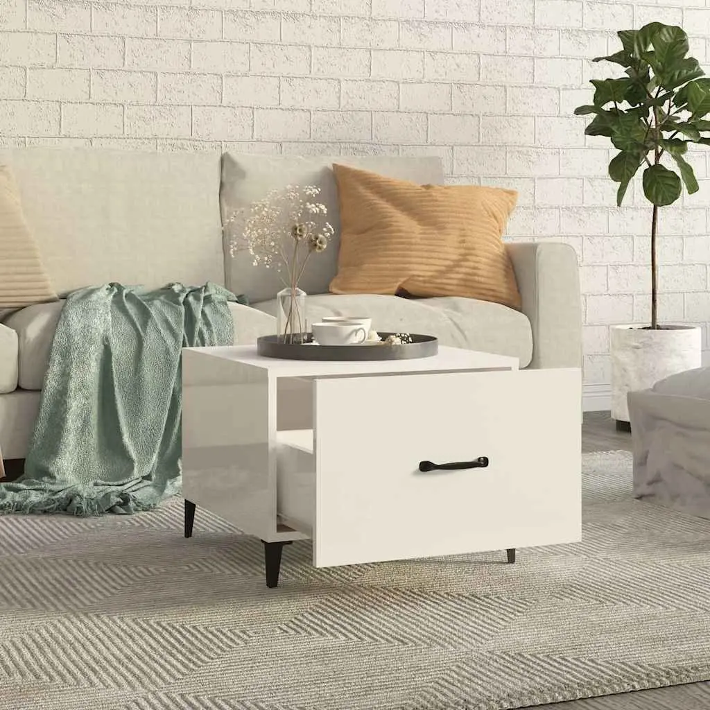 Coffee Tables with Metal Legs High Gloss White 2 Piece