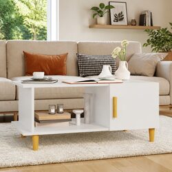 Engineered Wood Coffee Table with Storage in White