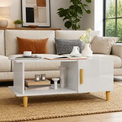 Coffee Table in High Gloss White with Storage Features