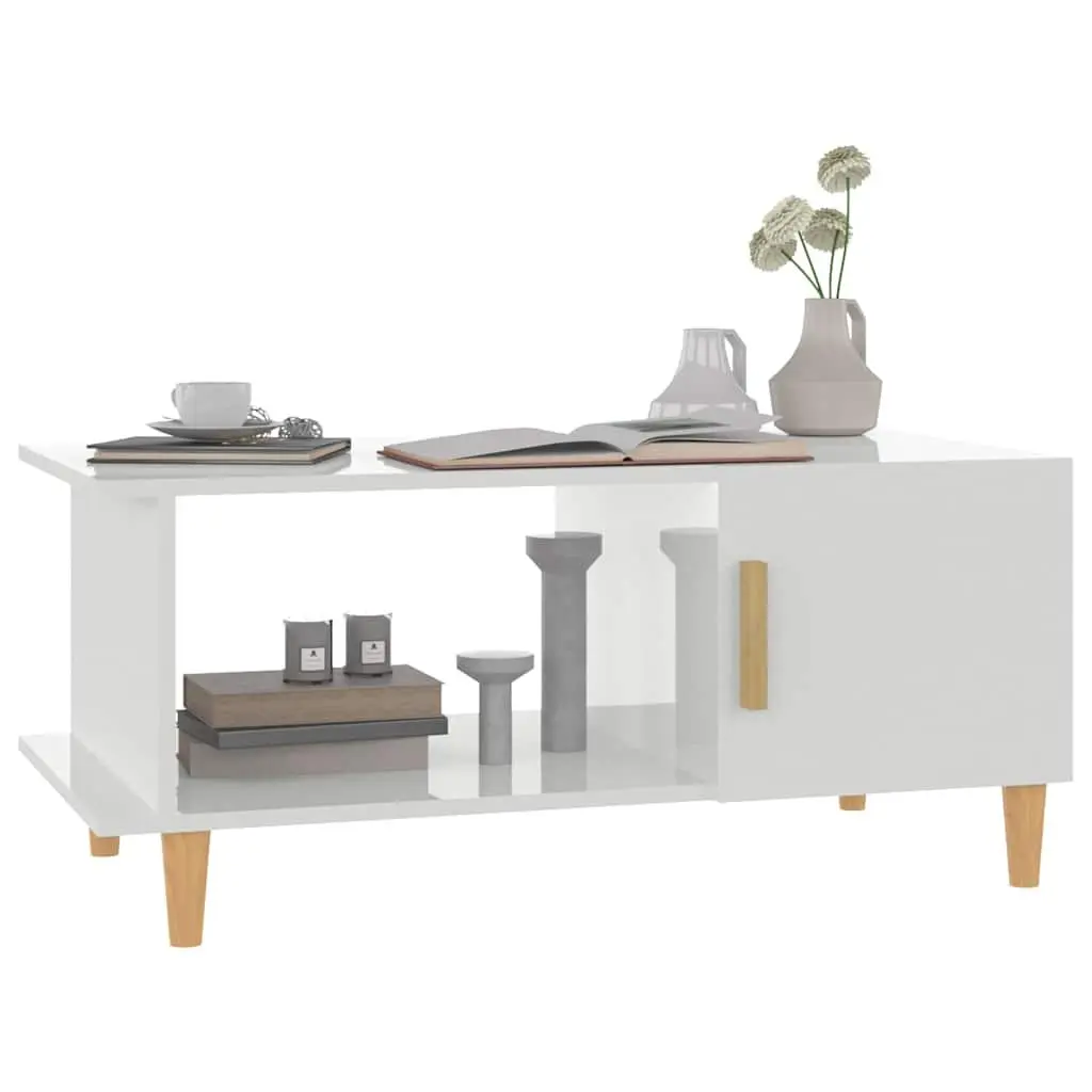 Coffee Table High Gloss White 90x50x40 cm Storage Compartment Shelf Accent