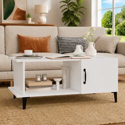 Coffee Table White 90x50x40 cm with Metal Legs