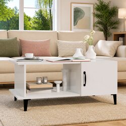 White High Gloss Coffee Table with Metal Legs and Storage