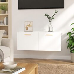 Engineered Wood Floating Wall Cabinet in High Gloss White