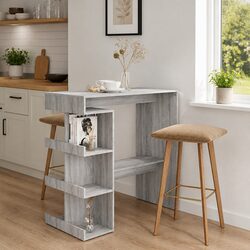 Compact Grey Bar Table with Storage Racks for Dining