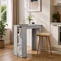 Compact Bar Table with Storage Shelves in Grey