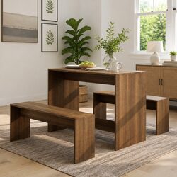 Engineered Wood 3 Piece Dining Set in Brown Oak