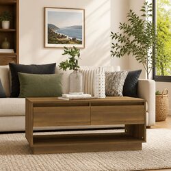 Engineered Wood Coffee Table Brown Oak with Drawer Storage 102.5x55x44 cm