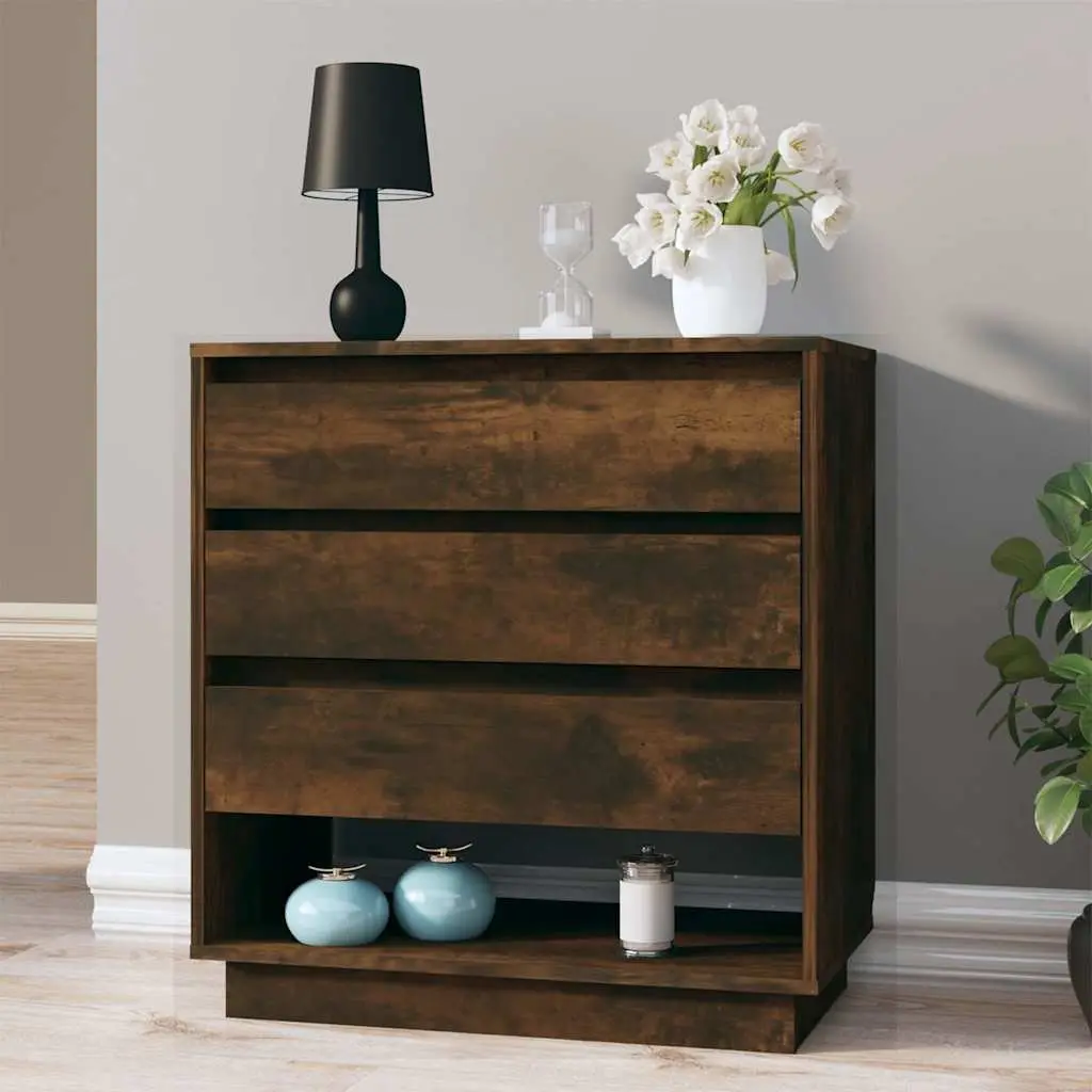 Sideboard Brown Engineered Wood Storage Cabinet 3 Drawers 1 Compartment Home