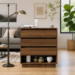 3-Drawer Brown Oak Sideboard Storage Cabinet