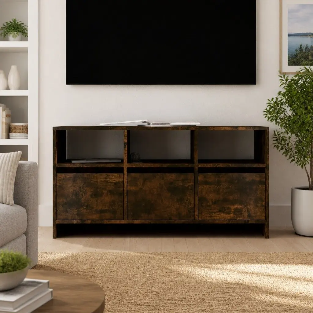 TV Cabinet Durable Brown 3 Drawers 3 Compartments