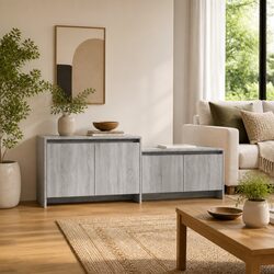 146.5cm Grey Sonoma Low Board TV Cabinet with 4 Doors