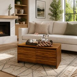 Engineered Wood Coffee Table in Brown Oak with Drawers