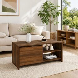 Engineered Wood Coffee Table with Shelf Storage, Brown Oak