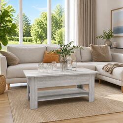 Modern Grey Coffee Table with Two-Tier Storage Shelf