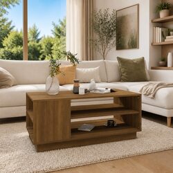 Brown Coffee Table with Shelves - Modern and Sturdy