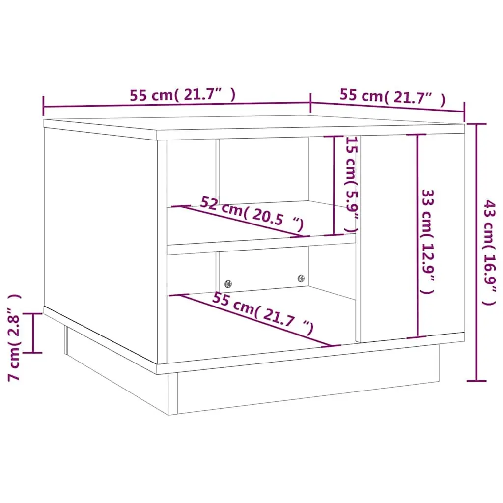 Coffee Table Modern Storage Shelves Square Grey 55W x 55D x 43H cm