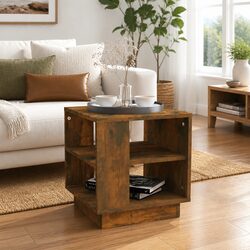 Coffee Table with Storage Shelves in Brown Engineered Wood