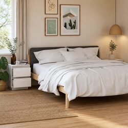 Set of 2 White Wooden Nightstands with Open Storage