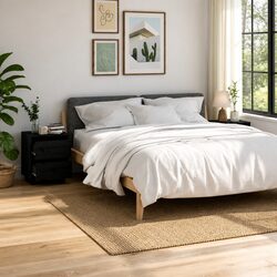 Wooden Side Tables - 2 Black Bedside Cabinets for Storage