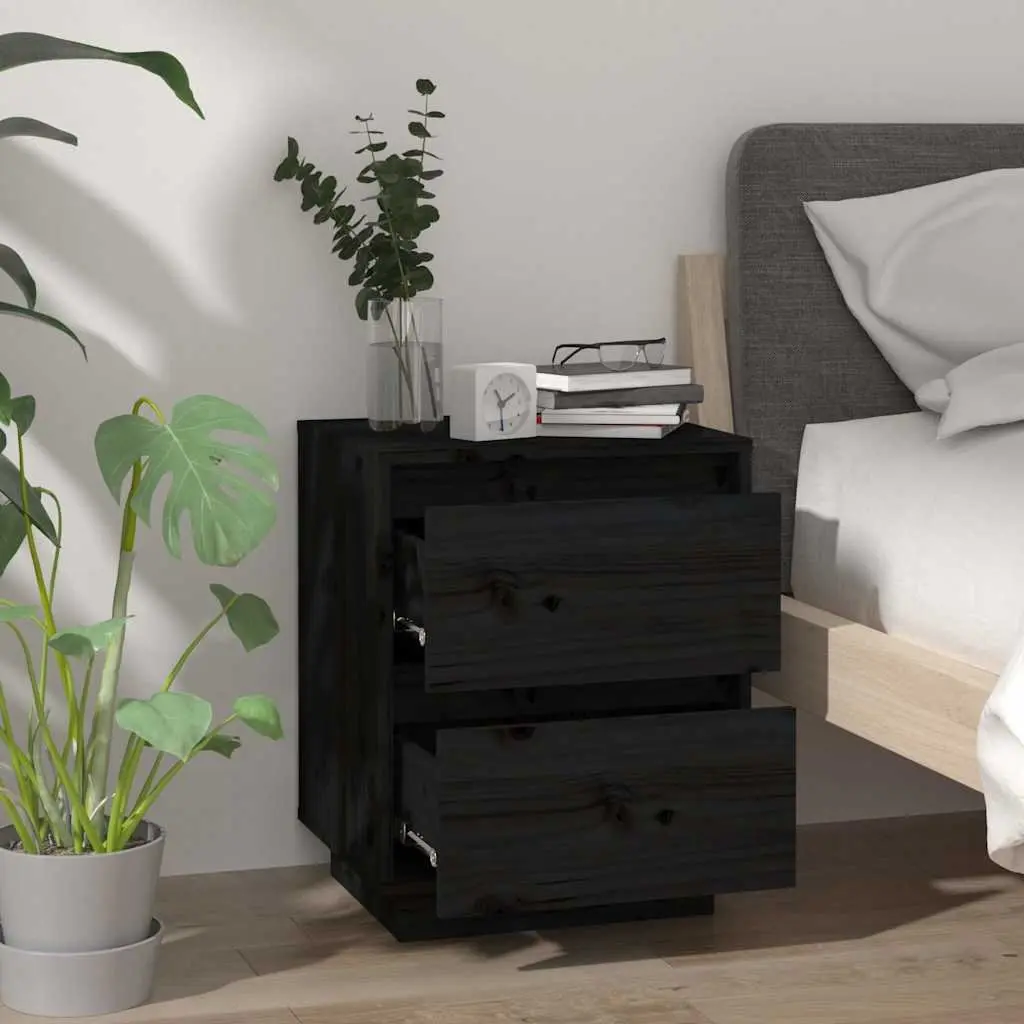 Bedside Tables Modern Storage 2 Piece Black 40 x 35 x 50 cm