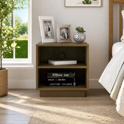 Compact Brown Pinewood Bedside Storage Table