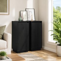 Black Solid Pinewood Sideboard Cabinet 31.5x34x75cm