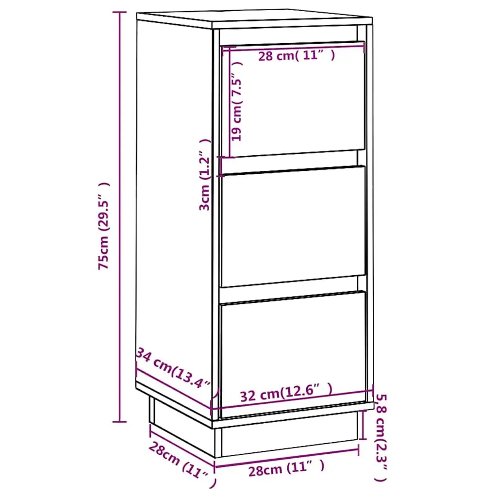 Sideboards Solid Pinewood White Storage Cabinet 2 Pieces