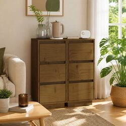 Solid Pinewood Sideboard Cabinet Honey Brown 32x34x75 cm