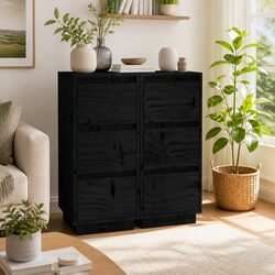 Black Solid Pinewood Sideboards – 2 Piece Set