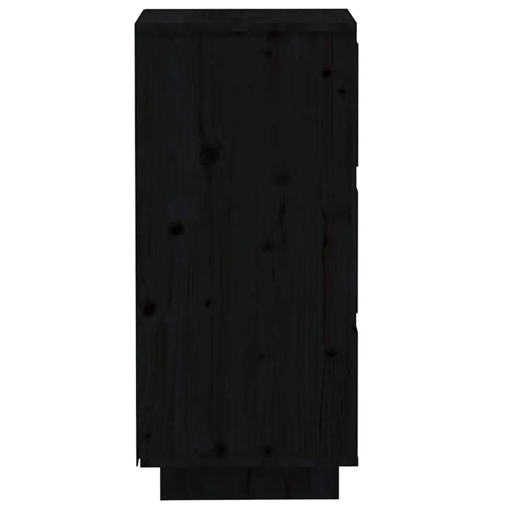 Solid Wood Sideboards Storage Cabinet 2 Piece Black Pinewood Living Room Furniture