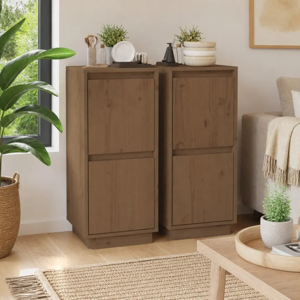 Sideboard Cabinet 2-Door Storage Unit Sturdy Honey Brown 31.5W x 34D x 75H cm
