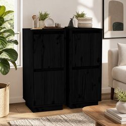 2-Piece Black Storage Sideboard Set in Solid Pine