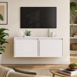 Set of 2 White Wall Cabinets - 45x30x35 cm Solid Pine